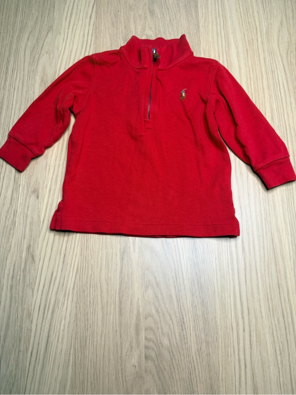 RALPH LAUREN Kids Quarter Zip Pull Over Red 100% Cotton Embroidered Pony Sz 18M